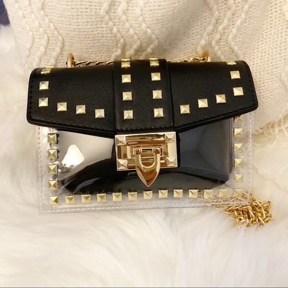 NEW Clear Studded Handbag- in Black - Picture 2 of 5